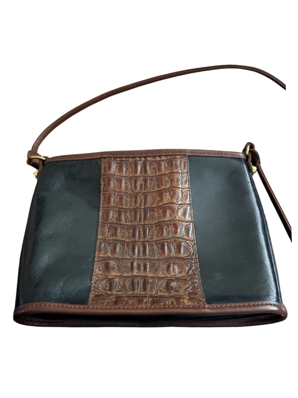 Vintage Brahmin Black/Brown Leather Croc Embossed Crossbody - Picture 2 of 5